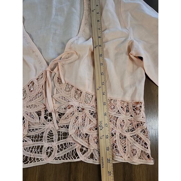 J. Jill Women’s Medium Peach Crochet Cropped Open Cardigan Sweater EUC - Picture 6 of 8